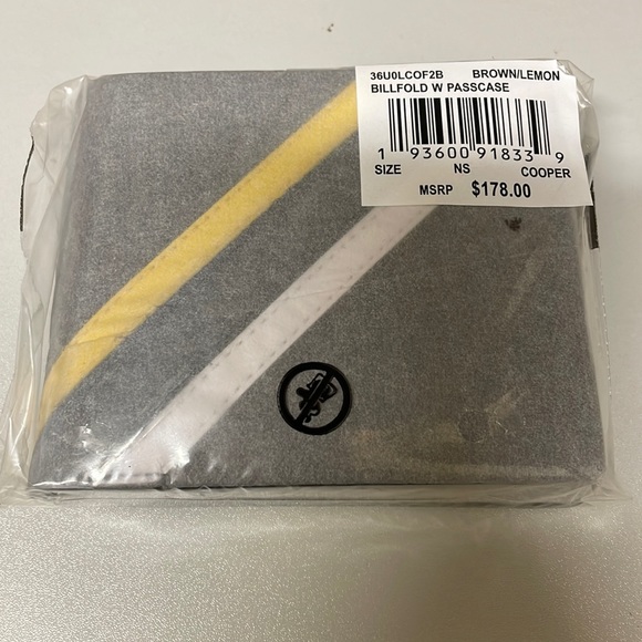 NWT $178 Michael Kors Cooper Logo Brown/Lemon PVC Billfold with Passcase Wallet - Picture 5 of 5